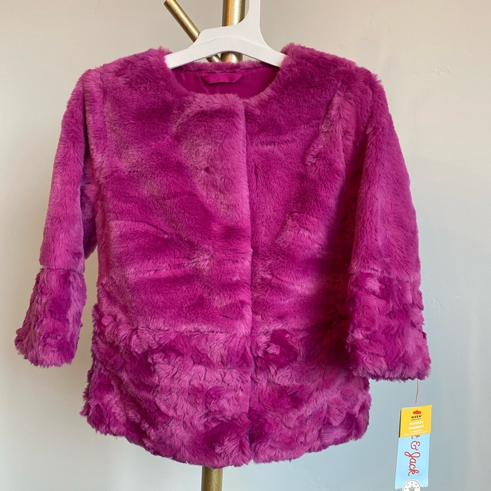 Cat & Jack Magenta Pink Faux Fur Girl Toddler Jacket, w/Pockets, NWT